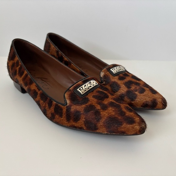 Brighton Eve Flats 7.5 Leopard Print Calf Hair Pointed Toe Leather - Picture 1 of 11